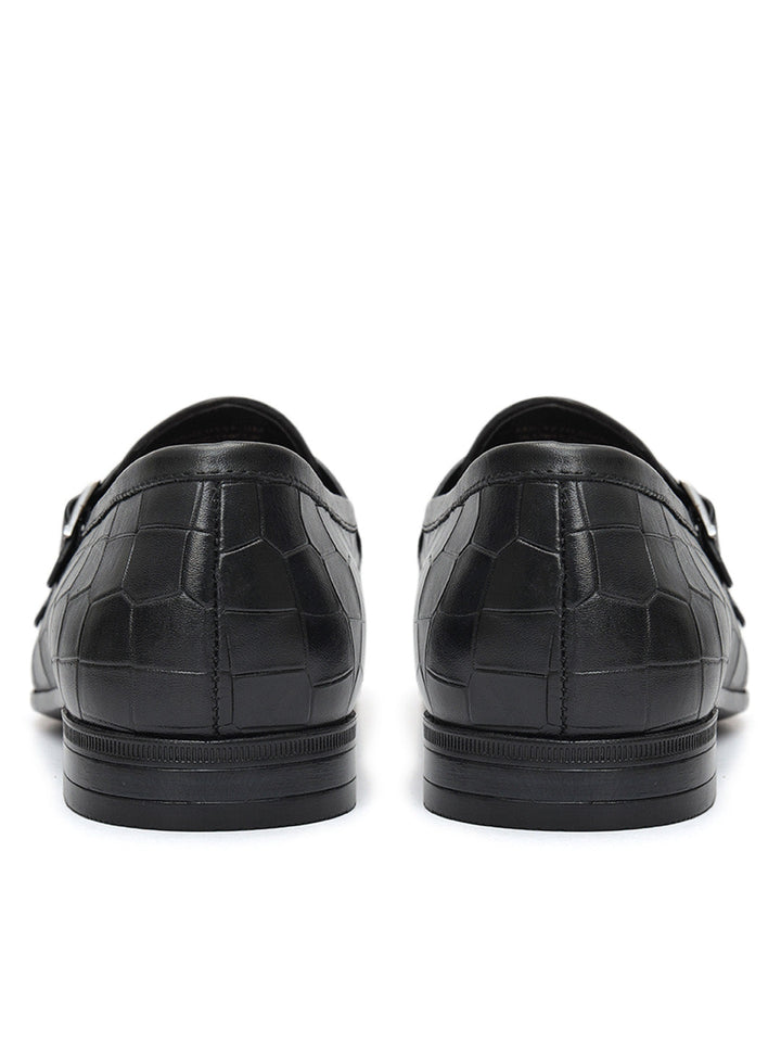 Black Croco Textured Monk Straps