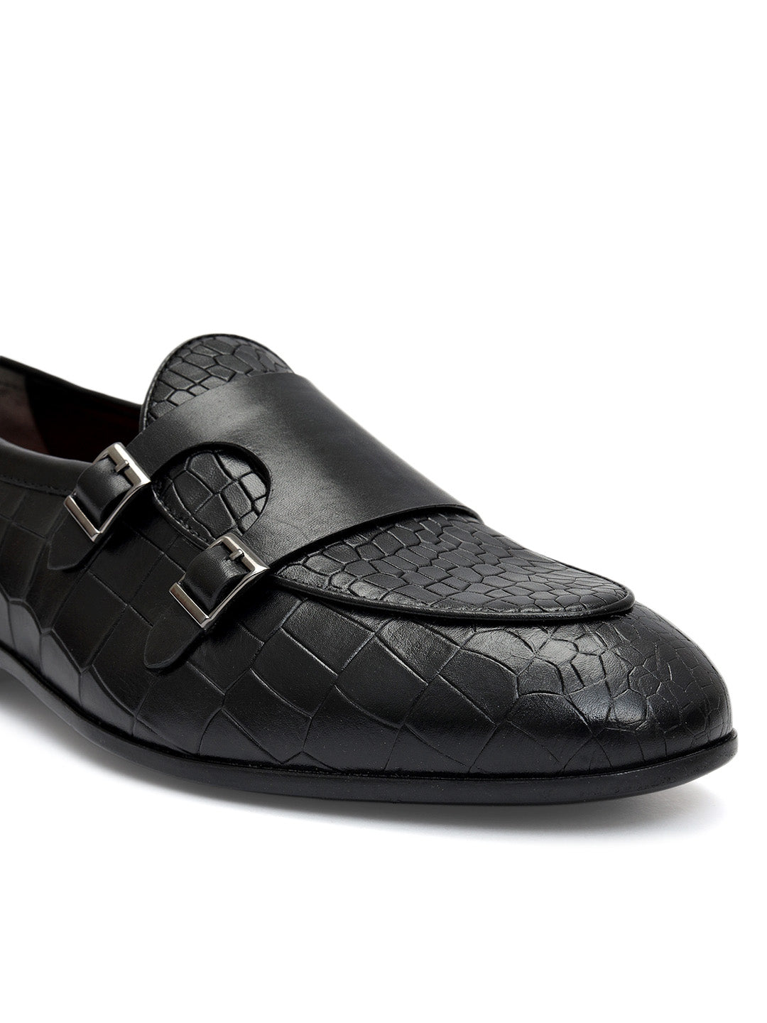 Black Croco Textured Monk Straps