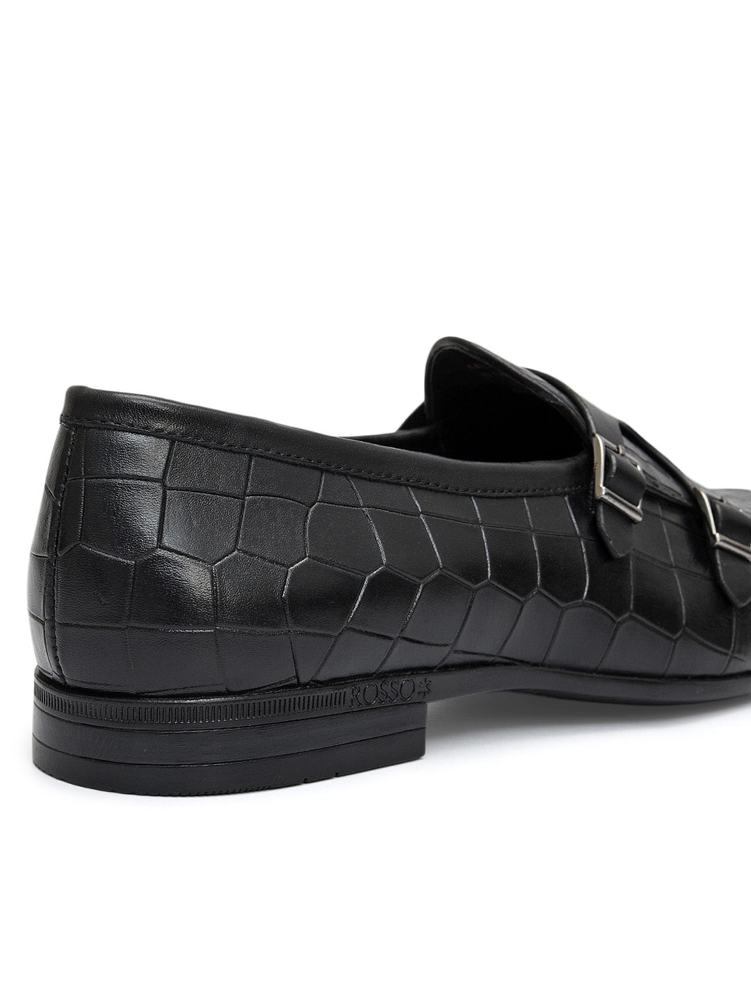 Black Croco Textured Monk Straps