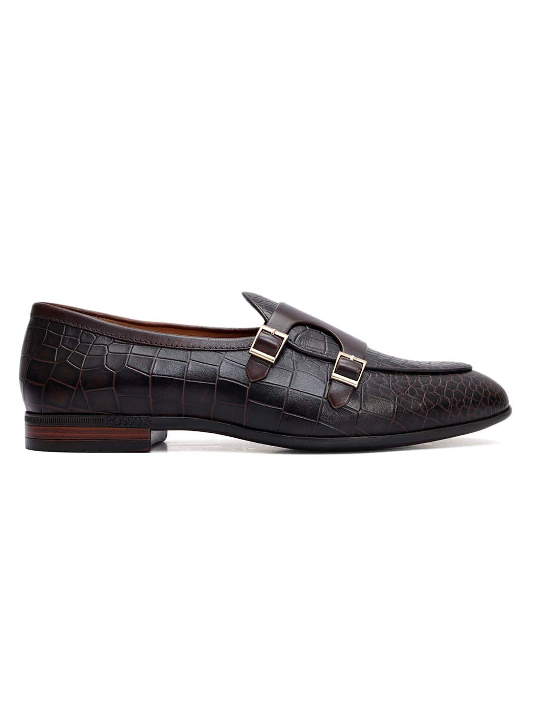 Brown Croco Textured Monk Straps
