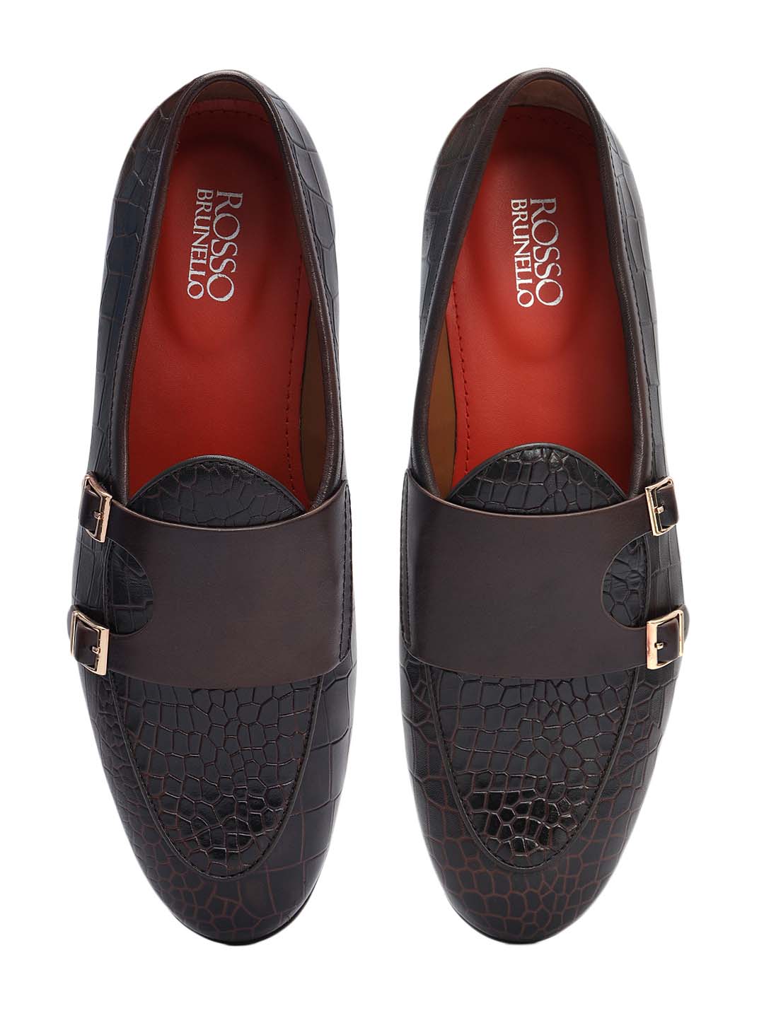 Brown Croco Textured Monk Straps
