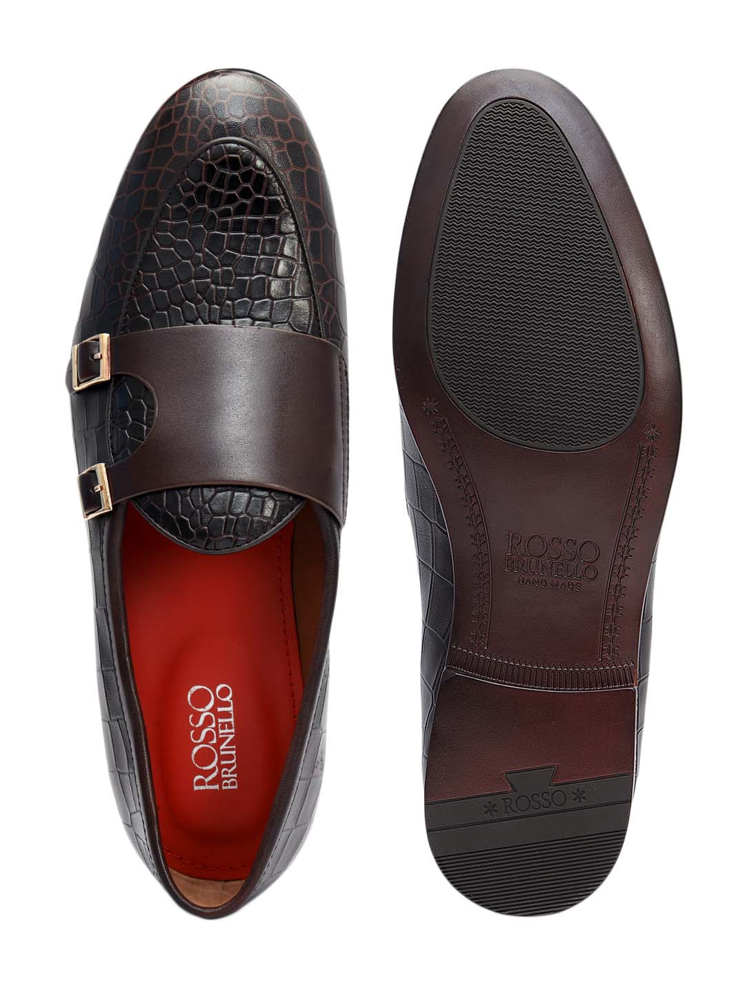 Brown Croco Textured Monk Straps