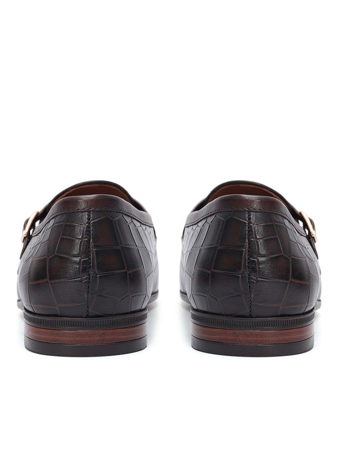 Brown Croco Textured Monk Straps