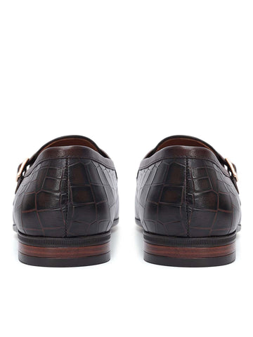 Brown Croco Textured Monk Straps