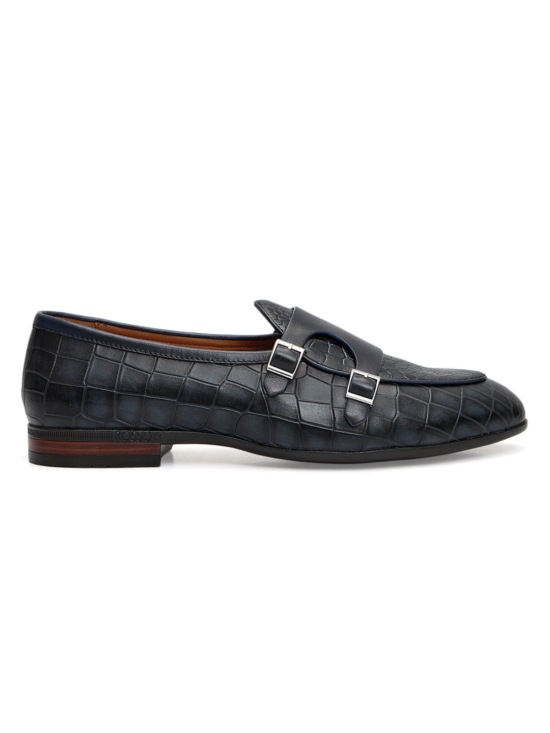 Blue Croco Textured Monk Straps