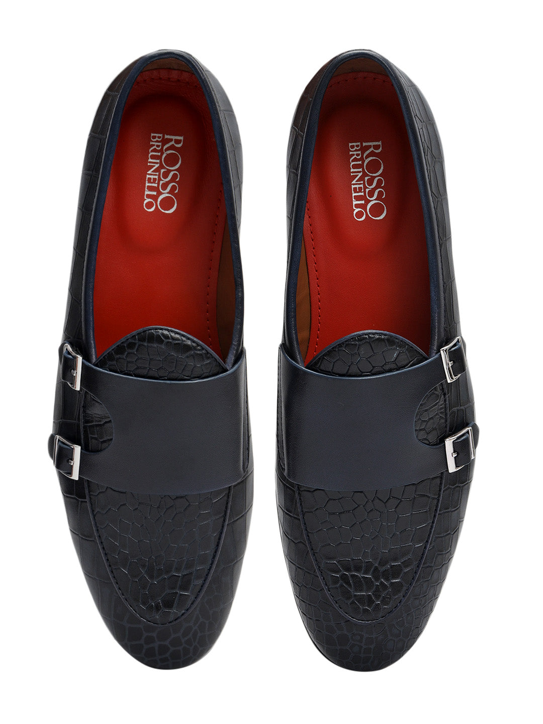 Blue Croco Textured Monk Straps