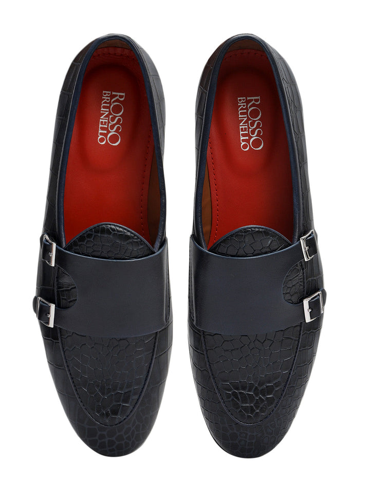 Blue Croco Textured Monk Straps