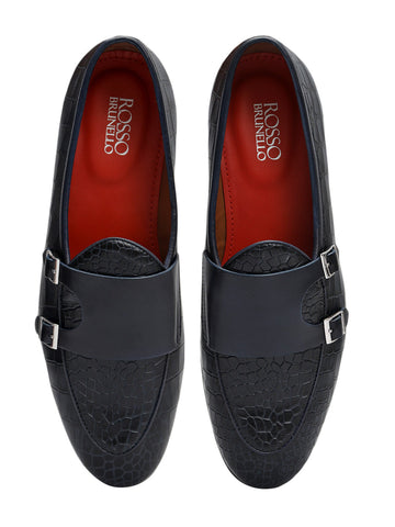 Blue Croco Textured Monk Straps