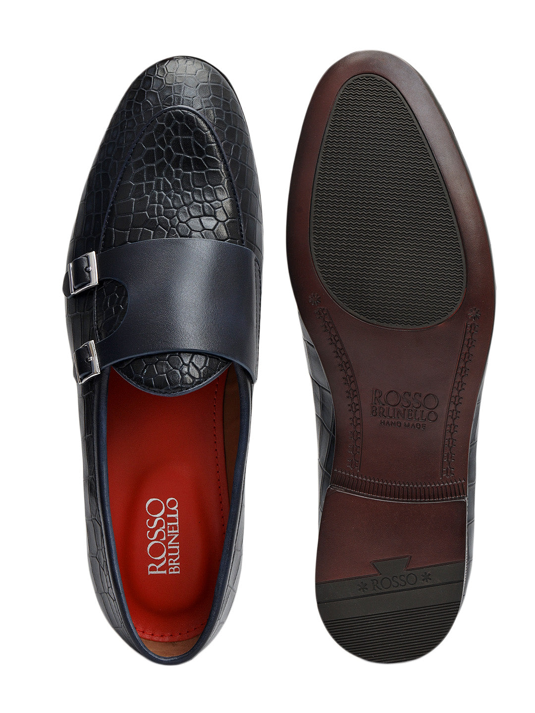 Blue Croco Textured Monk Straps