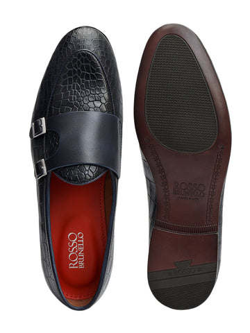 Blue Croco Textured Monk Straps