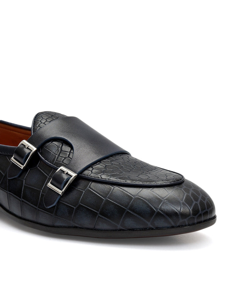 Blue Croco Textured Monk Straps