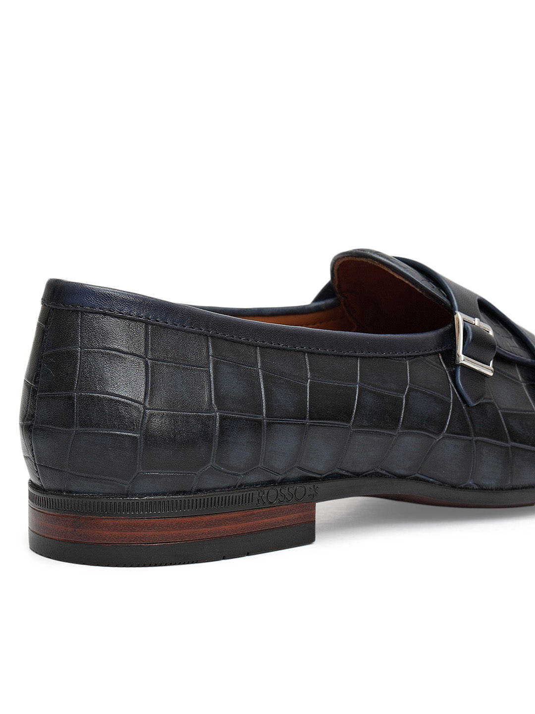 Blue Croco Textured Monk Straps