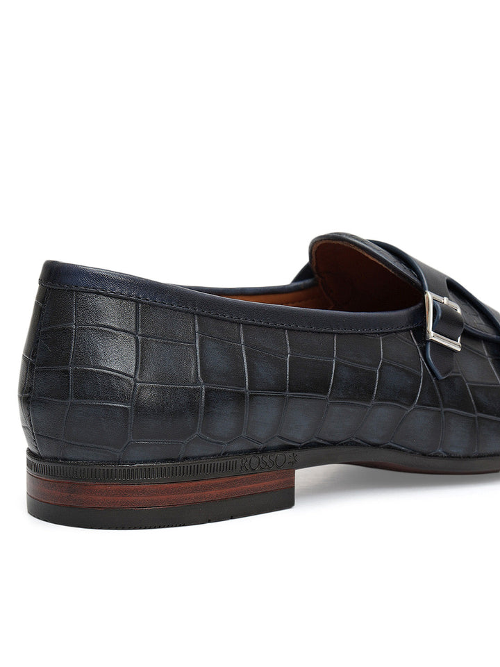 Blue Croco Textured Monk Straps