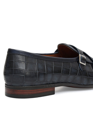 Blue Croco Textured Monk Straps
