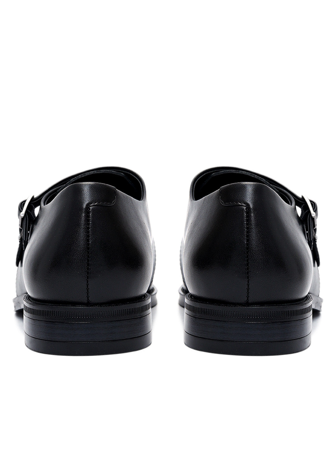 Black Plain Leather Double Monk Straps