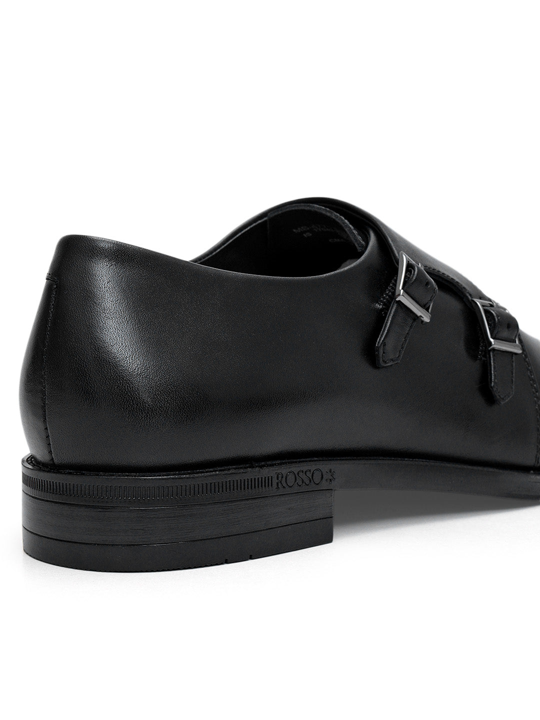 Black Plain Leather Double Monk Straps
