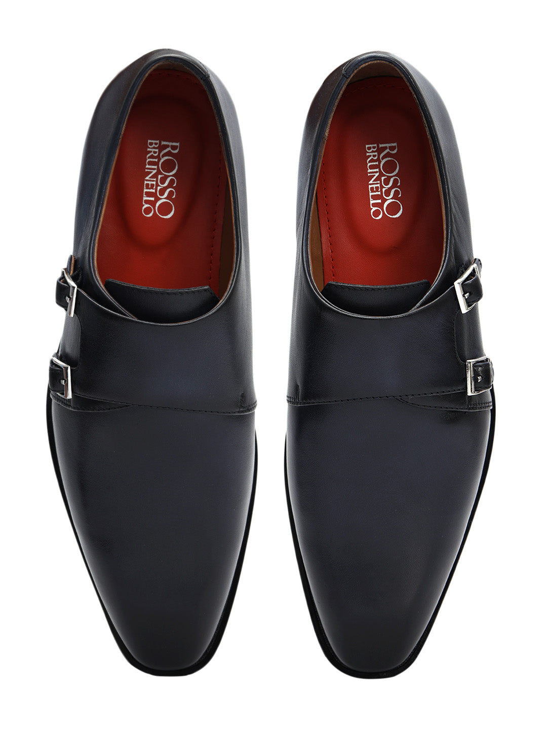 Blue Plain Leather Double Monk Straps