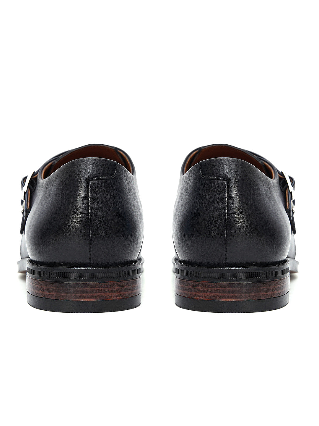 Blue Plain Leather Double Monk Straps