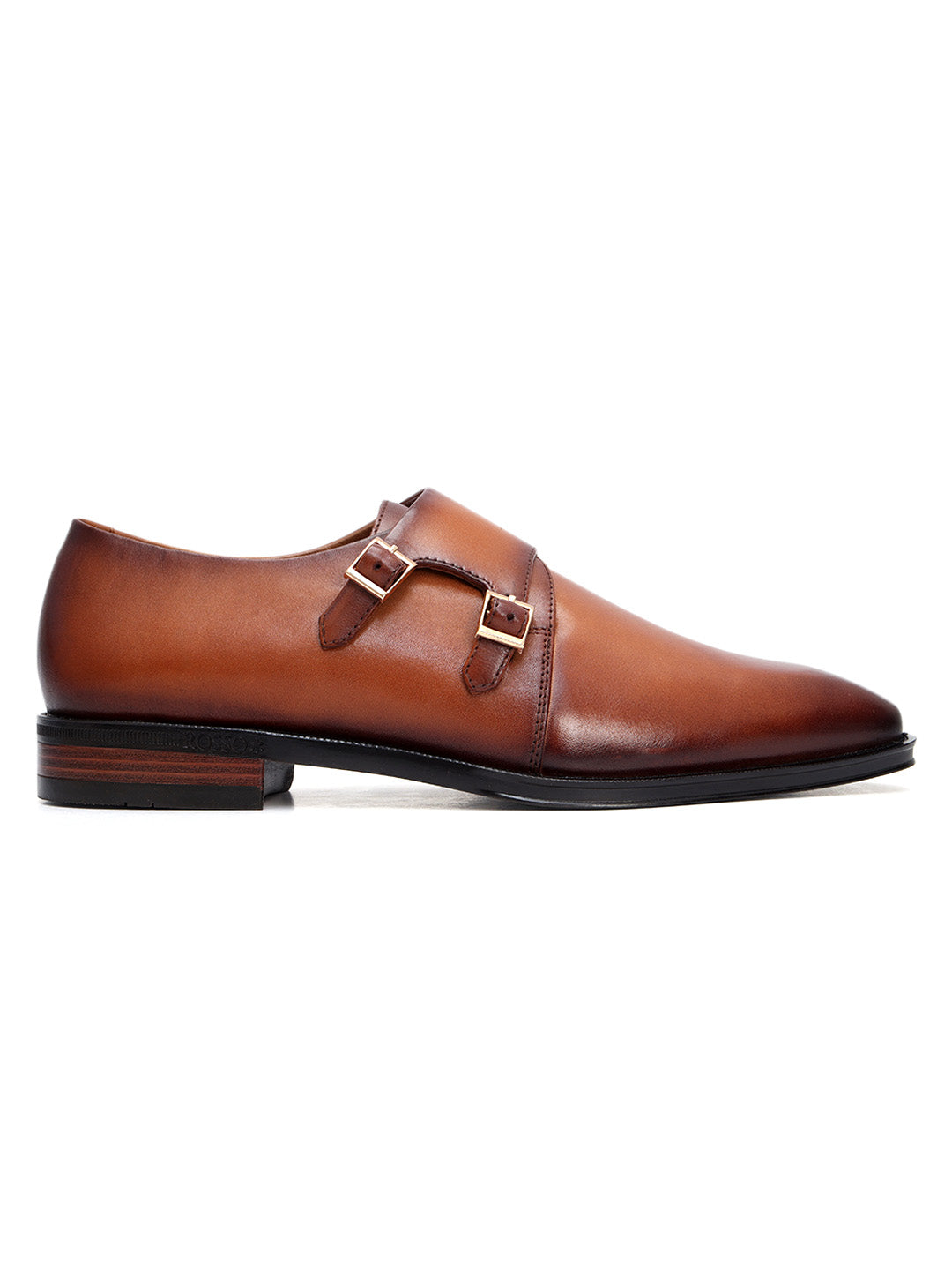 Tan Plain Leather Double Monk Straps