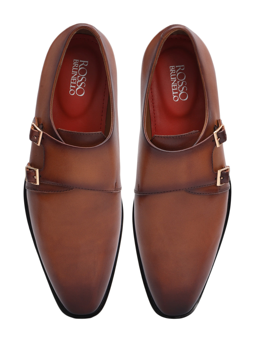 Tan Plain Leather Double Monk Straps