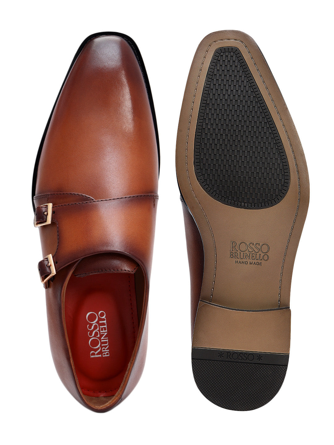 Tan Plain Leather Double Monk Straps
