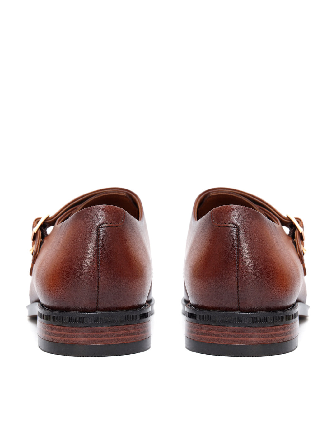 Tan Plain Leather Double Monk Straps