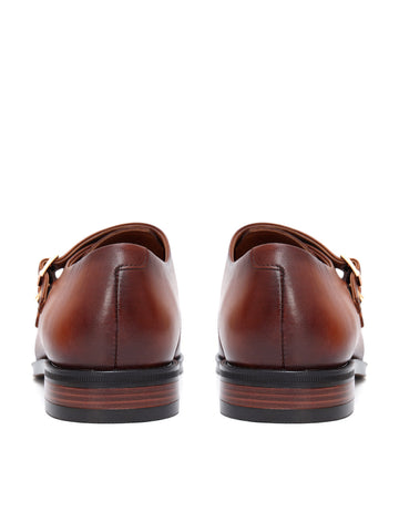 Tan Plain Leather Double Monk Straps