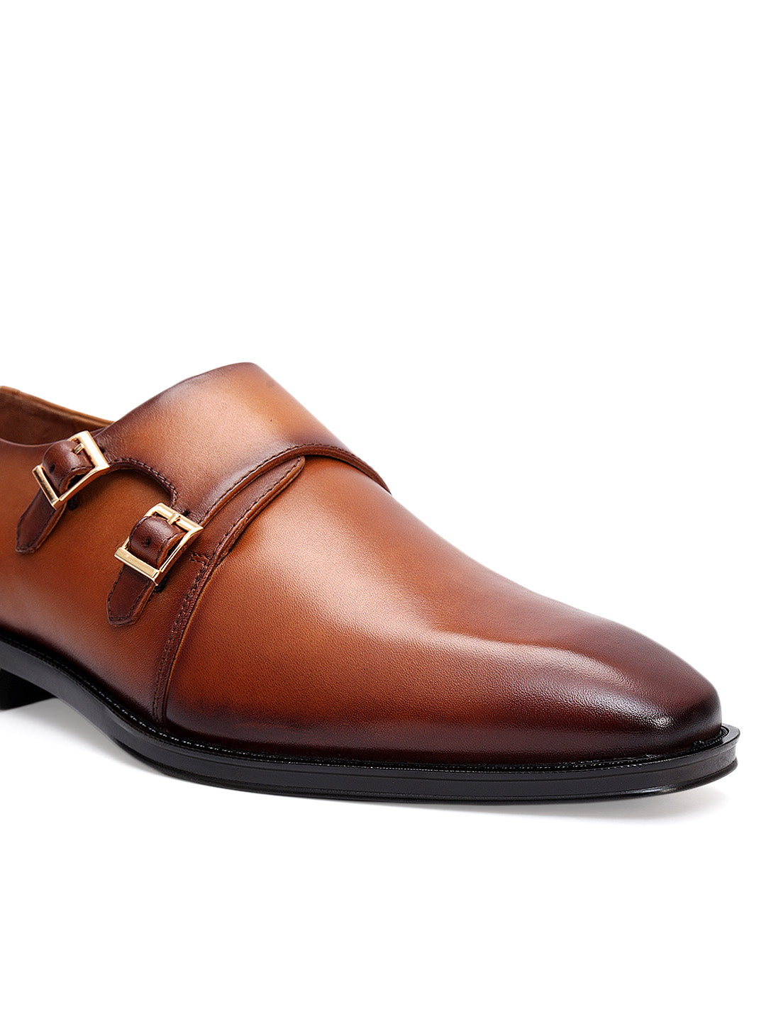Tan Plain Leather Double Monk Straps
