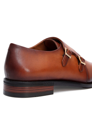 Tan Plain Leather Double Monk Straps
