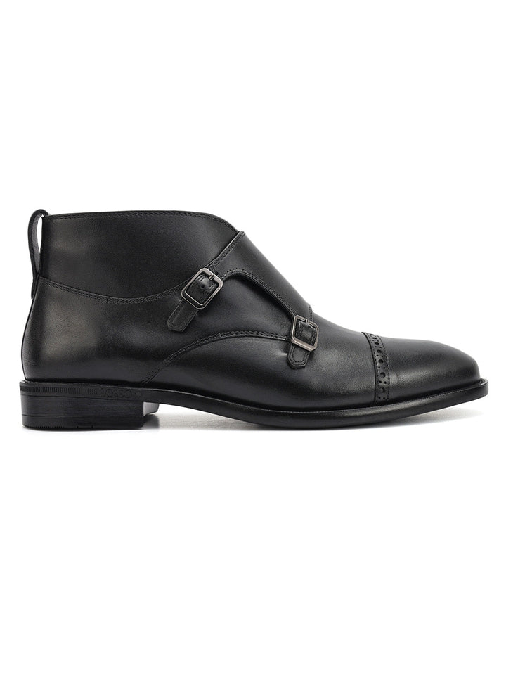 Black Monk Strap Style Leather Boots