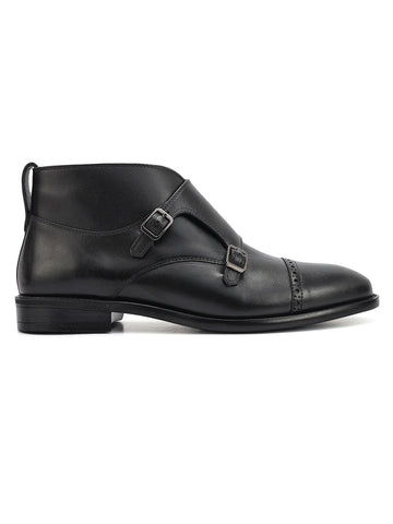 Black Monk Strap Style Leather Boots
