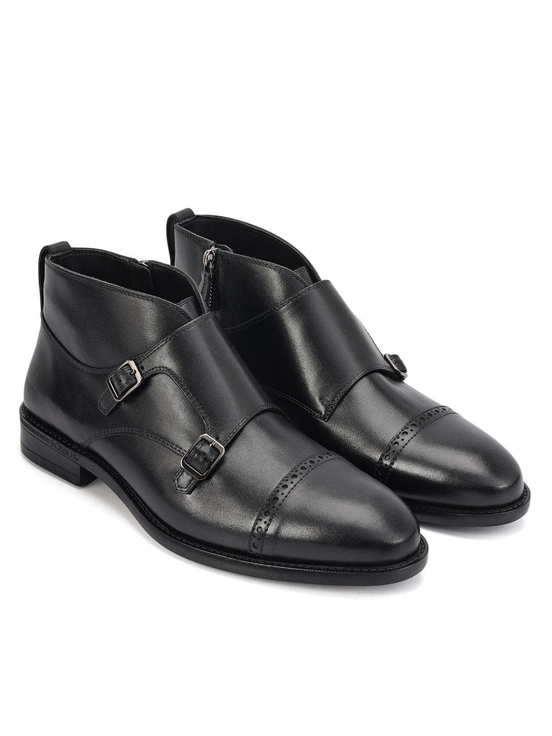 Black Monk Strap Style Leather Boots