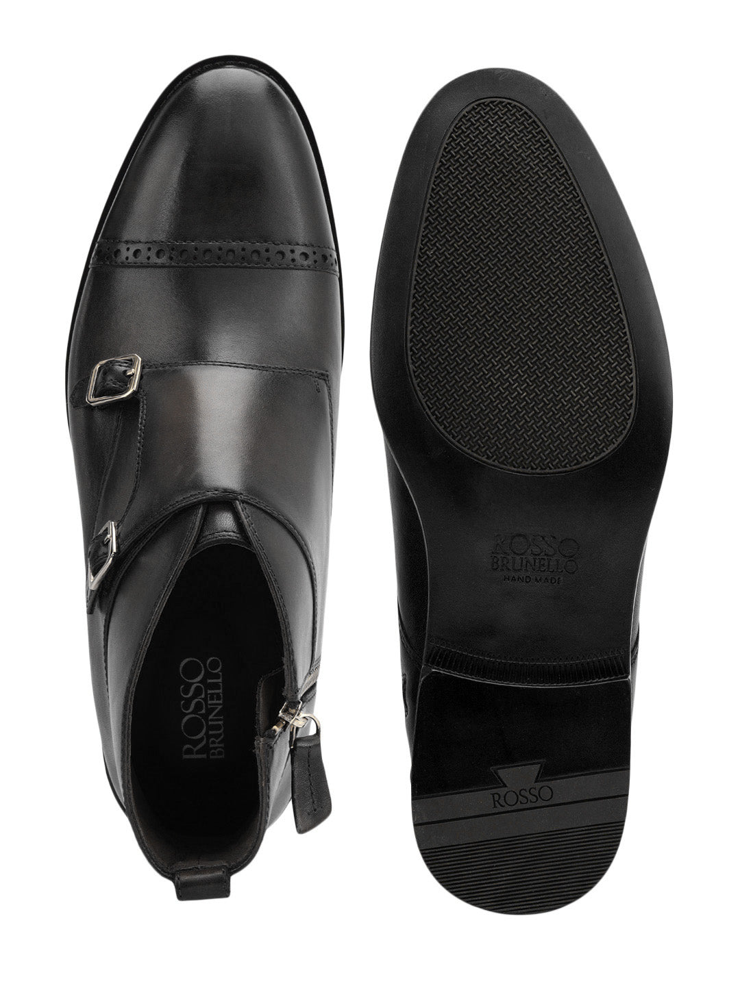 Black Monk Strap Style Leather Boots