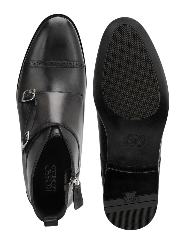 Black Monk Strap Style Leather Boots