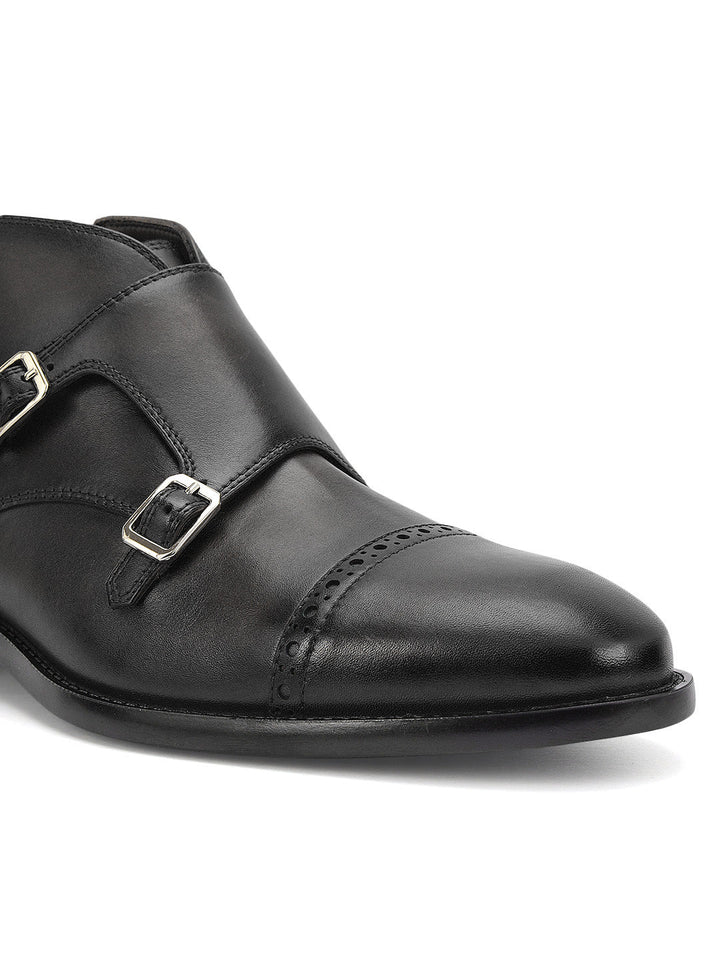 Black Monk Strap Style Leather Boots
