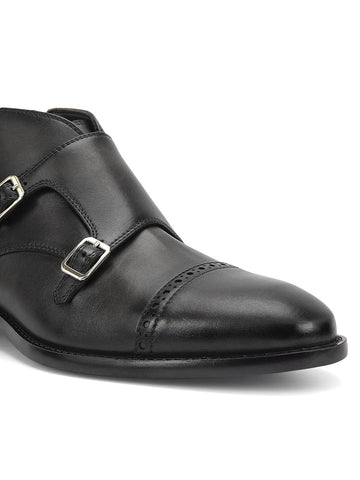 Black Monk Strap Style Leather Boots