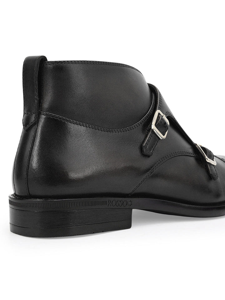 Black Monk Strap Style Leather Boots