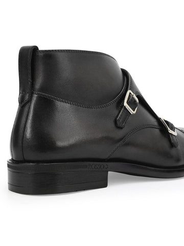 Black Monk Strap Style Leather Boots