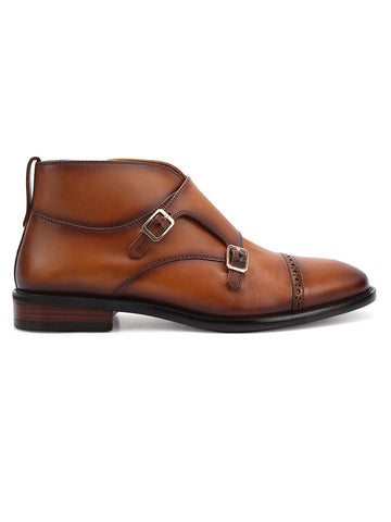 Tan Monk Strap Style Leather Boots