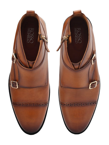 Tan Monk Strap Style Leather Boots