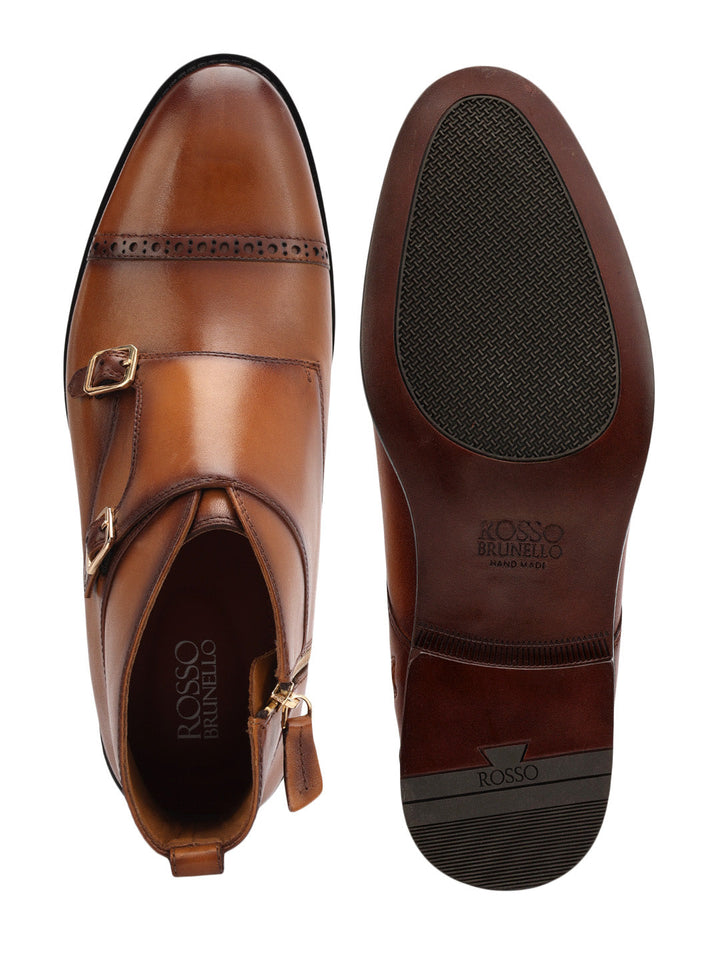 Tan Monk Strap Style Leather Boots