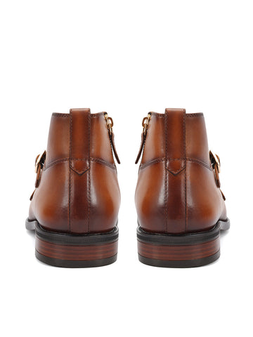 Tan Monk Strap Style Leather Boots