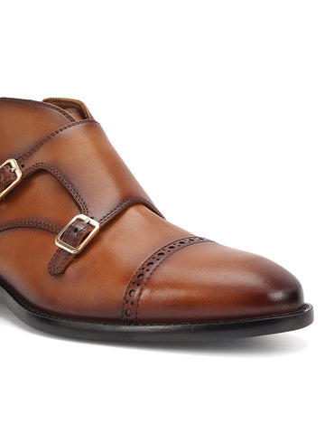 Tan Monk Strap Style Leather Boots
