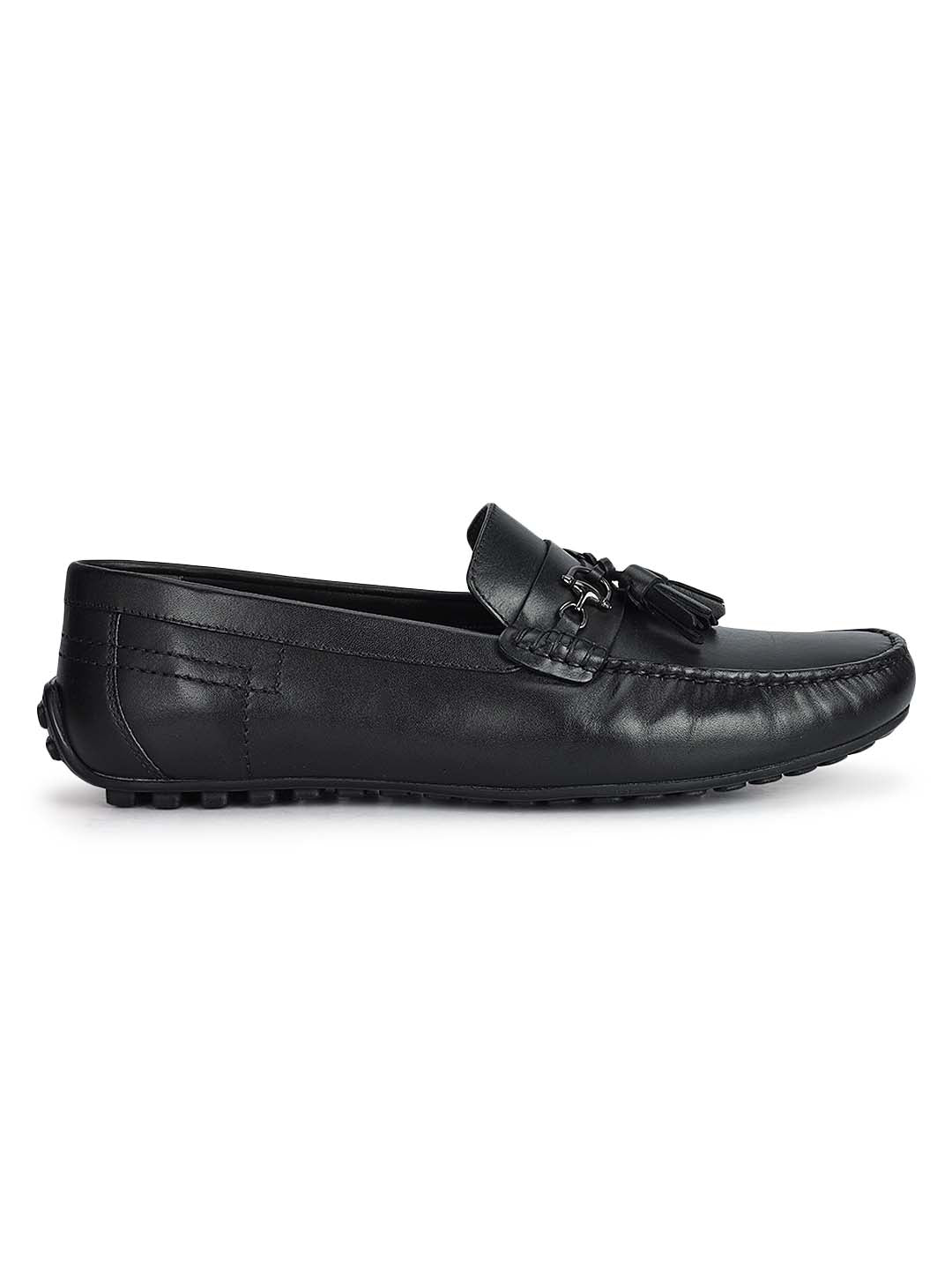 Black Leather Moccasins With Tassels