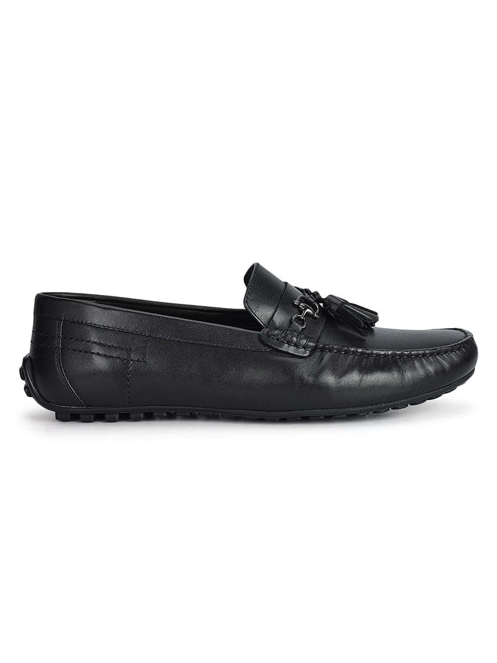 Black Leather Moccasins With Tassels