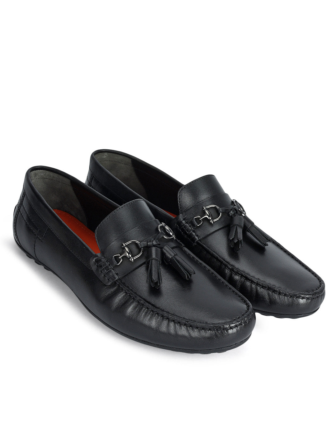 Black Leather Moccasins With Tassels