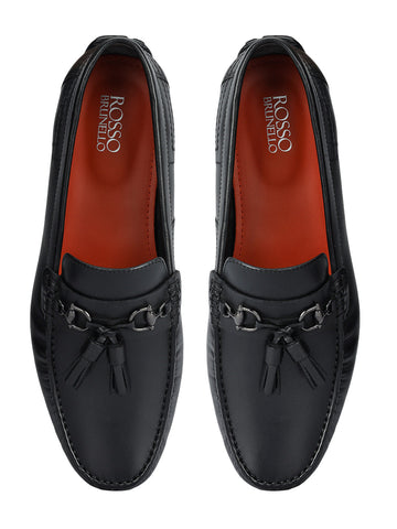 Black Leather Moccasins With Tassels