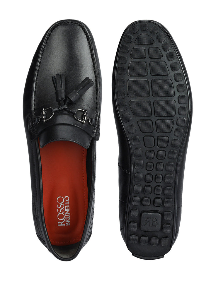 Black Leather Moccasins With Tassels