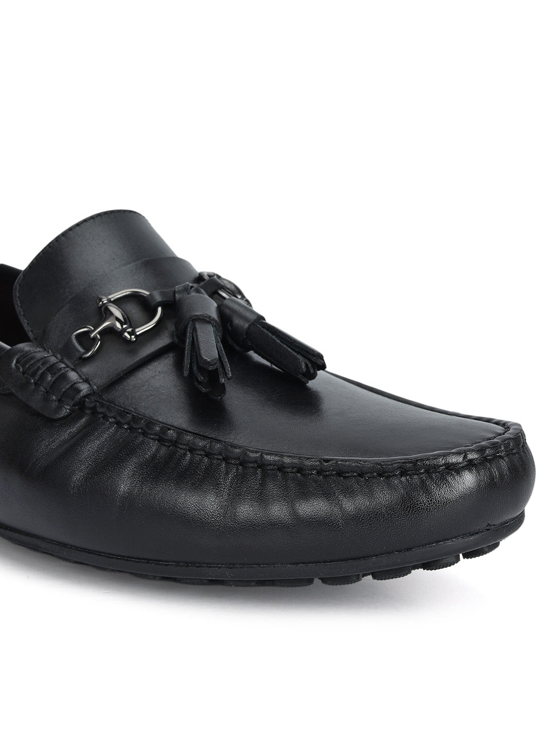 Black Leather Moccasins With Tassels