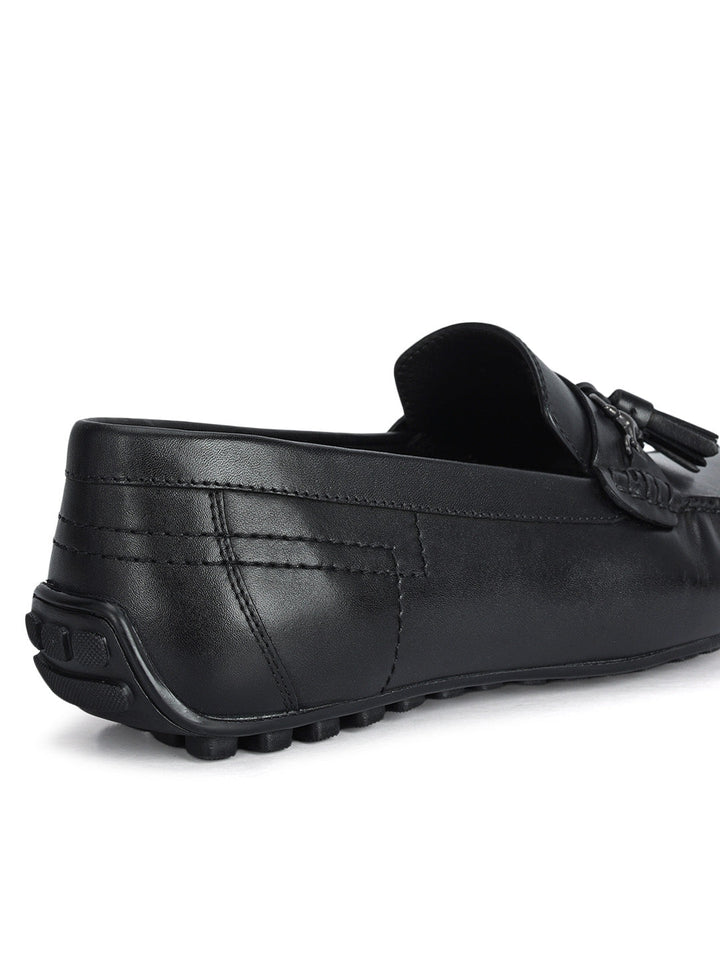 Black Leather Moccasins With Tassels